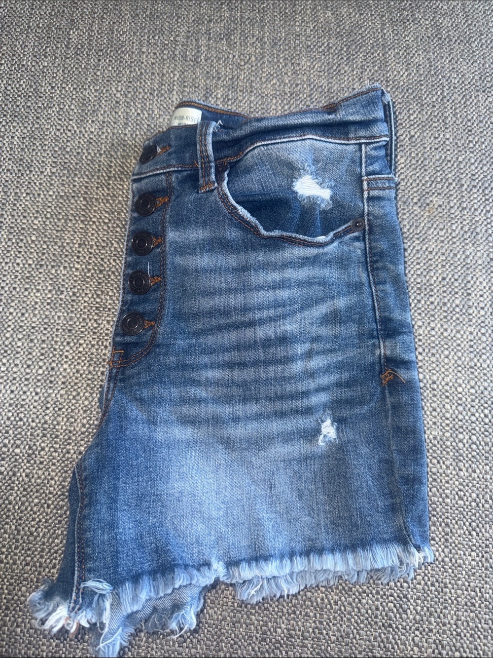 Mudd Blue Distressed High-Rise Button-Fly Denim Shorts - Picture 5 of 10